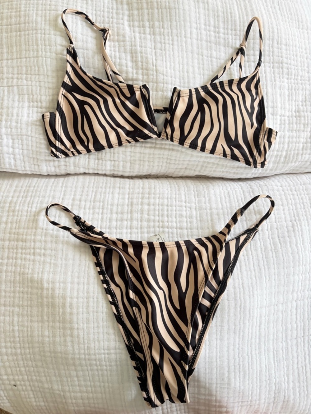 Women’s Zebra-Print Bikini Set - Beige & Black